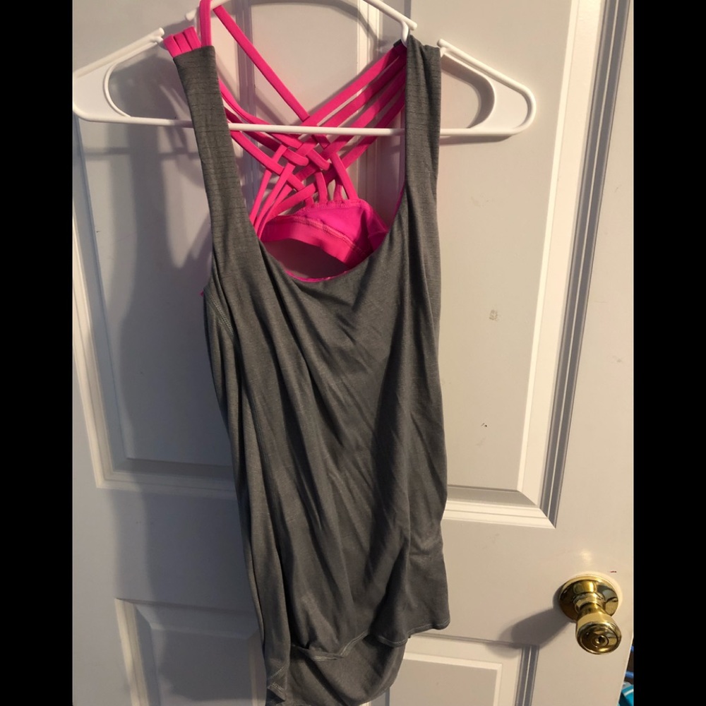 Lululemon gray&pink strappy tank with built-in bra
